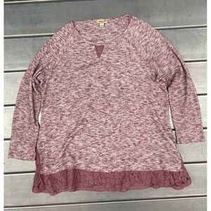 One World Blouse Top Womens 2X Mauve‎ Knitted Shirt Eyelet Trim
